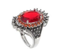 Healeved Gemma Sintetiche e Tibetano Anello in Donna Grande in Argento Vintage Rame Rossa, Design Esagerato Stile Chic, Realizzato Pietre come Regalo per Diverse Occasioni