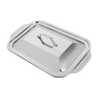 Healeved Leccarda in Acciaio Inox Rettangolare Profonda con Coperchio, Teglia per Arrosti e Pesce alla Griglia 41x22x7,5 Cm, Vassoio Multiuso per Forno e Barbecue Famigliare