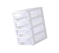 Healeved Mobiletto Portaoggetti a Cassetti in Plastica Bianca e Trasparente, Organizer da Scrivania a 4 Strati Medio, Contenitore Multifunzionale per Ufficio, Studio e Soggiorno,