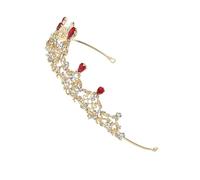Healeved Nuziale Da Sposa Copricapo Da Donna Base in Oro Diamante Rosso Metallo Strass Design Semplice