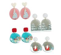 Healeved Orecchini Natalizi Donna in Acrilico Ciondoli a Forma di Albero di Natale Castello e Babbo Natale Set da 4 Paia Decorazioni Festive Leggere per Occasioni Speciali e Uso