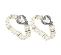 Healeved Orologio da Polso Bracciale Elastico a Doppia Striscia di Perle Finte Orologio Analogico al Quarzo da Donna Quadrante Piccolo a Forma di Cuore e Cristalli Scintillanti