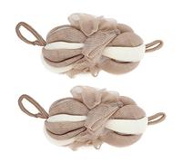 Healeved Palline Doccia Esfolianti a Cartone Animato Set 2 Pezzi (khaki Strisce Bianche) Spugne Doccia Per Donne Accessori Bagno Adorabili Pelle Pulita e Nutrita