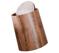 Healeved Pattumiera in Plastica Pp Coperchio 15l Effetto Legno, Cestino Rotondo da Cucina e Ufficio per Soggiorno, Bagno e Camera da Letto, Secchio Raccolta Rifiuti Compatto e Facile