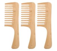 Healeved Pettine a denti larghi da 3 pezzi: pettine a denti larghi in bambù con manico per e casa - strumento districante per parrucchieri per ricci, spessi e bagnati