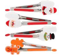 Healeved Pinze Alimentari in Acciaio Inox e Silicone 4 Pezzi Manico, Spesse e Resistenti, per Barbecue e Campeggio Tema Natale Stili multipli