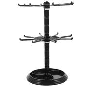 Healeved Porta Collane Girevole Piccolo in Plastica Nera Porta Gioielli e Portachiavi da Scrivania Organizer Sospeso a Due Livelli per Elastici Chioma e Accessori Espositore Compatto