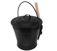 Healeved Secchio per Cenere in Ferro con Coperchio e Manico Antiscivolo, Paletta per Cenere Inclusa, Resistente al Calore per Bruciatori a Pellet e Inceneritori
