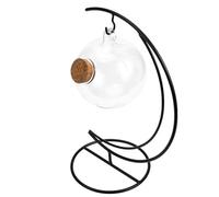 Healeved Set 1 Bottiglia dei Desideri Rotonda Trasparente Coperchio in Sughero e Supporto a Forma di Mezzaluna in Ferro, Bottiglia Artigianale Origami Decorativa da Appendere per Piante e