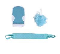 Healeved Set 3 Pezzi Asciugamano da Bagno Esfoliante Spazzola Posteriore e Guanto Massaggio, Design Sospeso Salvaspazio, per Doccia e Cura Corpo Quotidiana