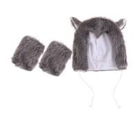 Healeved Set Cosplay Lupo Mannaro con Cappello Peluche e Guanti, Morbido e Leggero, per Feste a Tema Animali e Travestimenti di Halloween