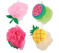 Healeved Set da Bagno con alla Frutta 4 Pezzi Giocattoli da Bagno con Cartoni Animati per Ragazzi E Ragazze in Morbida Rete per La Vita