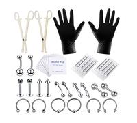 Healifty Kit piercing per il corpo, in acciaio chirurgico, per lingua, trago, capezzolo, labbro, naso, sopracciglio, mento, corpo e gioielli, set di 42 aghi (colore acciaio)