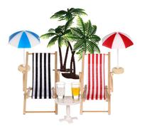Healifty Mini set da spiaggia accessori per casa delle bambole: 9 statuette in miniatura in legno con ombrellone, palme, decorazione per torte estive a tema oceano, giardino delle fate diorama per
