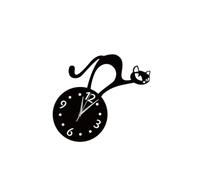 Healifty Orologio da Parete Gatto in Acrilico Nero, Superficie Specchiata, Senza Ticchettio, per Libreria