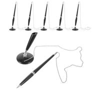 Healifty Penna da Banco Nera con Catena e Base Autoadesiva Set da 6 Pezzi per Ufficio Reception e Sportelli Bancari Supporto Girevole 360° per Scrittura Ergonomica Professionale