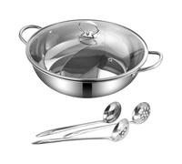 Healifty Pentola Hot Pot in Acciaio Inossidabile 32cm a Due Scomparti con Cucchiaio e Scolapasta, Set da 4 Pezzi per Zuppa Calda in Famiglia e Riunioni, Conduzione Rapida del Calore