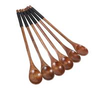 Healifty Set 6 Cucchiai Lunghi in Legno per Mescolare Caffè Sciroppo e Marmellata Manico Ergonomico Antiscivolo Utensili da Cucina Decorativi per Bevande e Dessert