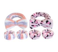 Healifty Set 6 Pezzi Fasce per Lavaggio del Viso in Flanella Fascia per Spa e Trucco Design a Fiocco Asciugamani da Polso per Donne e Ragazze Colori Leopardato Rosa e Righe Blu-Rosso