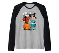 Healing by Day, Hexing by Night Nurses Witchews Halloween Maglia con Maniche Raglan