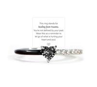 Healing From Trauma Black Heart-Cut Half Enamel Ring, Self Love Heart-cut Half Enamel Ring, S925 Sterling Silver Heart Rings Self-Love Ring Gift, Jewelry Birthday Gifts for Women (Black,7)