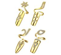 HEALLILY Anelli per Unghie Donna 4 Pezzi Design Regolabile in Lega Strass Oro, Decorazioni Nail Art Creative per Uso Quotidiano e Feste Importanti