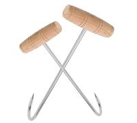HEALLILY Ganci a T per Appendere la Carne in Acciaio Inox con Manico in Legno, Set da 2 Pezzi, Strumenti per Macellai e Cucina Professionale, per Macellerie, Barbecue e Ristoranti