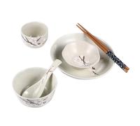 HEALLILY Stoviglie in ceramica in stile giapponese per una persona, include ciotola, piatto, tazza, cucchiaio, bacchette, pratiche stoviglie domestiche con pregevole fattura e design pulito