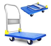Healsmart Platform Truck with 880lb Weight Capacity and 360 Degree Swivel Wheels, Foldable Push Hand Cart for Loading and Storage, Blue