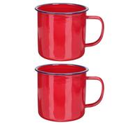 HEALSOPTHY 2 Pezzi Tazza Smaltata Vintage 500ml Rosso Manico Antiscivolo per Uso Domestico e Regalo