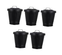 HEALSOPTHY 5 pezzi Mini Secchiello Spazzatura in Zincato con Contenitori da per Desktop Organizer per Rifiuti Cancelleria e Decorazioni Nero