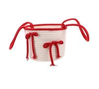 HEALSOPTHY Cestino Portaoggetti Intrecciato a Mano in Corda di Cotone con Fiocco Rosso, Contenitore Rotondo per Scrivania e Scaffali, Organizer Compatto per Trucco, Cancelleria e Snack,