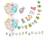 HEALSOPTHY Set Decorazioni Festa Hawaiana Cake Topper e Banner in Carta e Lattice Resistente, Palloncini Elio per Compleanno, per Party Tropicali Creativi