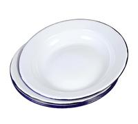 HEALSOPTHY Set di 4 Piatti Smaltati Bordo Piatto Design Retro Multiuso per Cena Formale e Casa, Piatti Piani Bassi in Smalto Eleganti e Funzionali