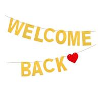 HEALSOPTHY Striscione Welcome Back Glitter Oro per Decorazioni Festa Scuola Banner Appeso Leggero per Aula e Casa per Foto e Accoglienza