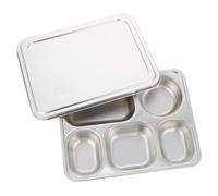 HEALSOPTHY Vassoio Colore Argento per Alimenti con 5 Scomparti in Acciaio Inossidabile Pratico e Controllo Porzioni per Merenda a Scuola e Campeggio Riutilizzabile