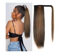 Health, coda di cavallo lunga e dritta, sintetica per avvolgere, extension per capelli da donna, mix naturale di frangia bionda per la cura del corpo (Mix Dark Brown)