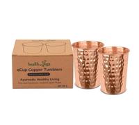 HealthAndYoga™ qCup Bicchieri in rame puro per bere - Bicchieri di rame puro per la salute ayurvedica - set da 2 pezzi - 250 ml (8 fl oz) (8 fl oz) (martellato)