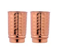 HealthGoodsEu Set di 2 bicchieri con coperchio, in rame martellato, tazza in rame da viaggio, ayurvedici