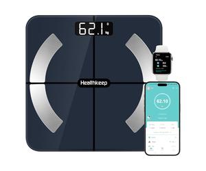 Healthkeep Bilancia Pesa Persona, Bilancia connessa Bluetooth Impedenzimetro Pesa Persone Alta Precisione con 13 Analisi della Composizione corporea App Inclusa, Capacità 180kg/400lb, 28x28cm