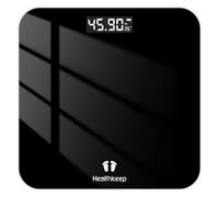 Healthkeep Bilancia pesapersone con sensori ad alta precisione, bilancia digitale per persone con tecnica step-on, bilancia pesapeso in vetro di sicurezza, nero