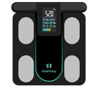 Healthkeep Pesa Persona Bilancia Collegata Impedenzimetro Con 8 Elettrodi 21 Dati Corporali Display VA Misurazione BIA a Doppia Frequenza Con APP per Andriod e iOS, Max. 180kg/400lb/28st