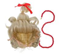 Healvian 1 set di parrucca per costume natalizio - parrucca sintetica bionda con treccia, fiocco rosso e collana per Halloween, Natale, ragazze, travestimenti, accessori per capelli da allegria