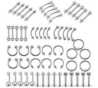 Healvian 120 Pezzi Set di Piercing in Acciaio Inossidabile Argento, Comodo e Facile da Pulire, Anelli per Naso, Lingua e Ombelico, Gioielli Creativi alla Moda per Corpo
