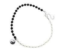 Healvian 1pezzi Collana Donna Elegante Con Perle Vere Bianco e Nero Design Taiji Intagliato Catena Unica Per Occasione Festa e Regalo Speciale