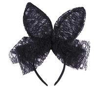 Healvian 1pezzi Fascia per Capelli in Pizzo Orecchie da Coniglio Grande Ornamento per Capelli Fiocco Adatto per Feste di Halloween Cosplay Teatro e Altre Occasioni Realizzato Nero