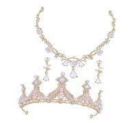 Healvian 1set Cerchietto Per Ragazze Con Collana e Orecchini Completo Per Feste e Spettacoli Accessori Da Principessa Con Cristalli Per Compleanni e Occasioni Speciali