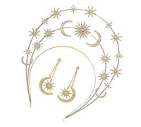 Healvian 1set Headband with Earrings Star and Accessory for Weddings Vintage Bridal Hairpiece Elegant Layered Design for Special Occasions