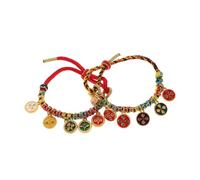 Healvian 2 pezzi Bracciale Tibetano Fatto Mano con Filo Colorato Simbolo di Prosperità e Ricchezza Ispirato alle Cinque Vie della Fortuna Accessorio Unisex Tradizionale