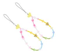 Healvian 2 Pezzi Catena per Cellulare Perline Cartoon, Farfalla e Fiore | Accessorio per Telefono, Facile da Usare, Può Diventare Ciondolo per Chiavi o Ornamento per Borsa